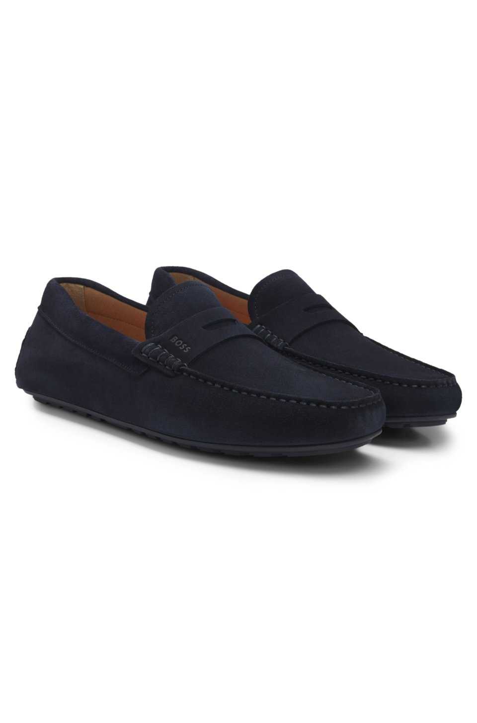 Suede moccasins with penny trim