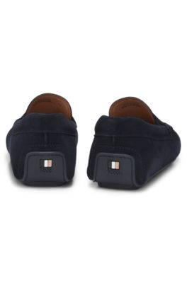 Suede moccasins with penny trim, Dark Blue