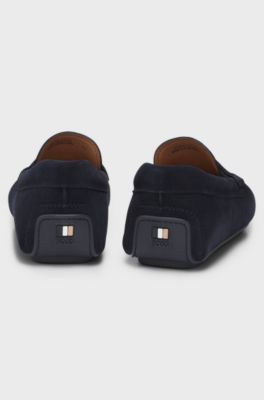 Veloursleder-Mokassins mit Pennyloafer-Besatz, Dunkelblau