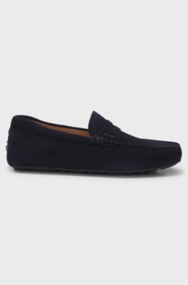 Mocassins en cuir su&eacute;d&eacute; avec finition Penny, Bleu fonc&eacute;