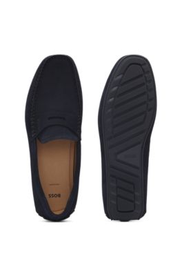Suede moccasins with penny trim, Dark Blue