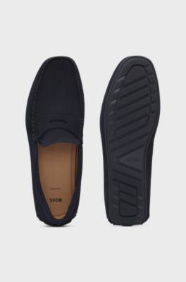 Suede moccasins with penny trim, Dark Blue