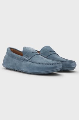 Suede moccasins with penny trim, Light Blue