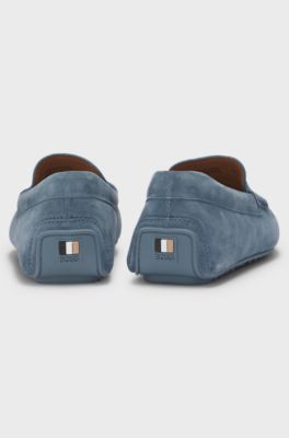 Suede moccasins with penny trim, Light Blue