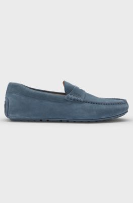 Suede moccasins with penny trim, Light Blue