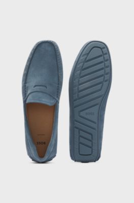 Suede moccasins with penny trim, Light Blue