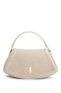 Ariell-schoudertas van nubuckleer, Lichtbeige