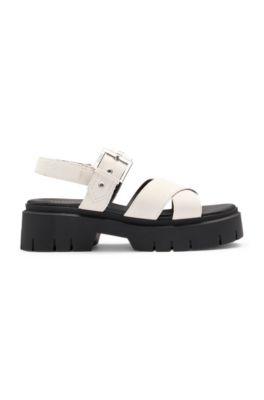 Suede sandals with buckled strap and chunky sole, Natural