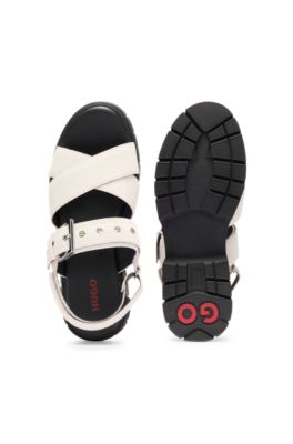 Suede sandals with buckled strap and chunky sole, Natural