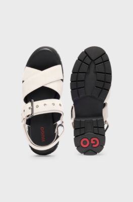 Suede sandals with buckled strap and chunky sole, Natural