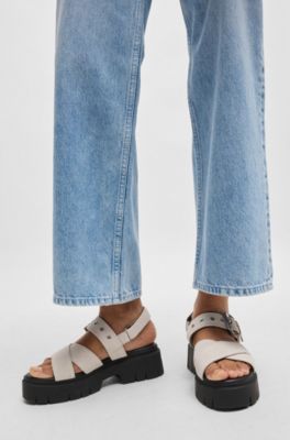 Suede sandals with buckled strap and chunky sole, Natural