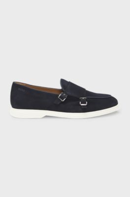 Suede monk shoe with contrast outsole, Dark Blue