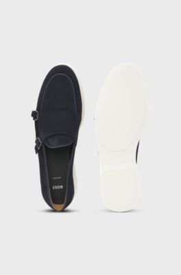 Suede monk shoe with contrast outsole, Dark Blue