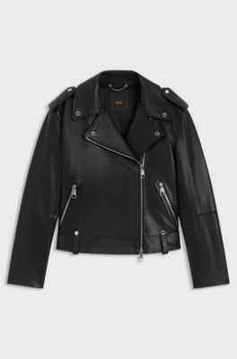 Grained-leather biker jacket with zips and studs, Black