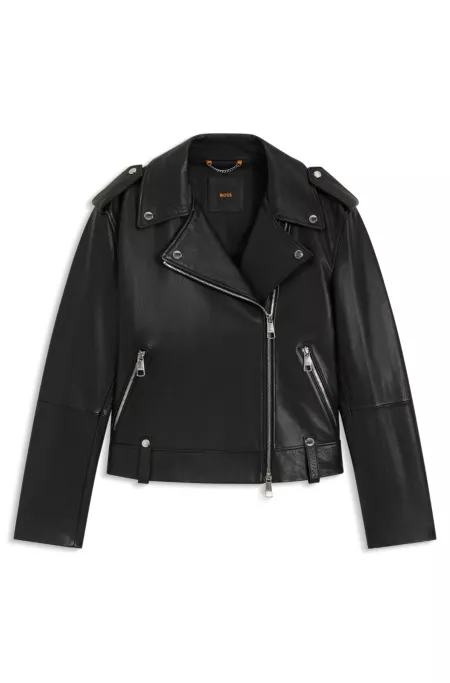 Grained-leather biker jacket with zips and studs