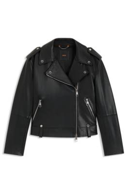 Grained-leather biker jacket with zips and studs 1