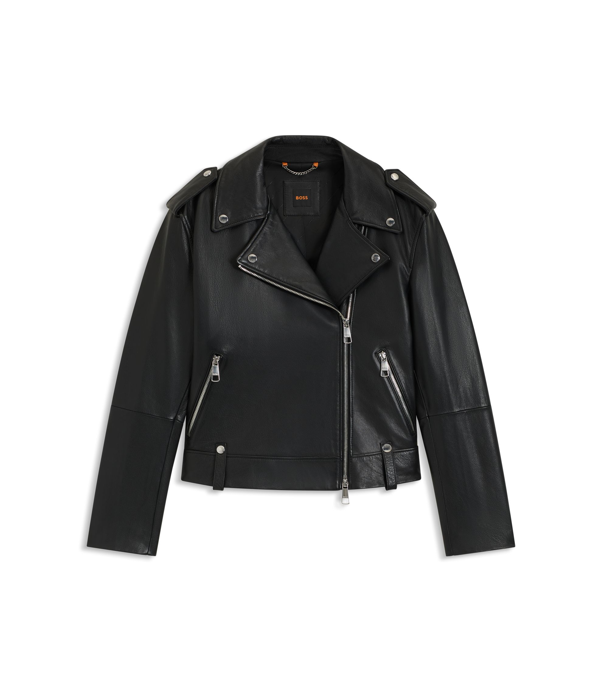 BOSS ブラックレザーアウター BOSS - Regular-fit leather jacket with zip closure - Black
