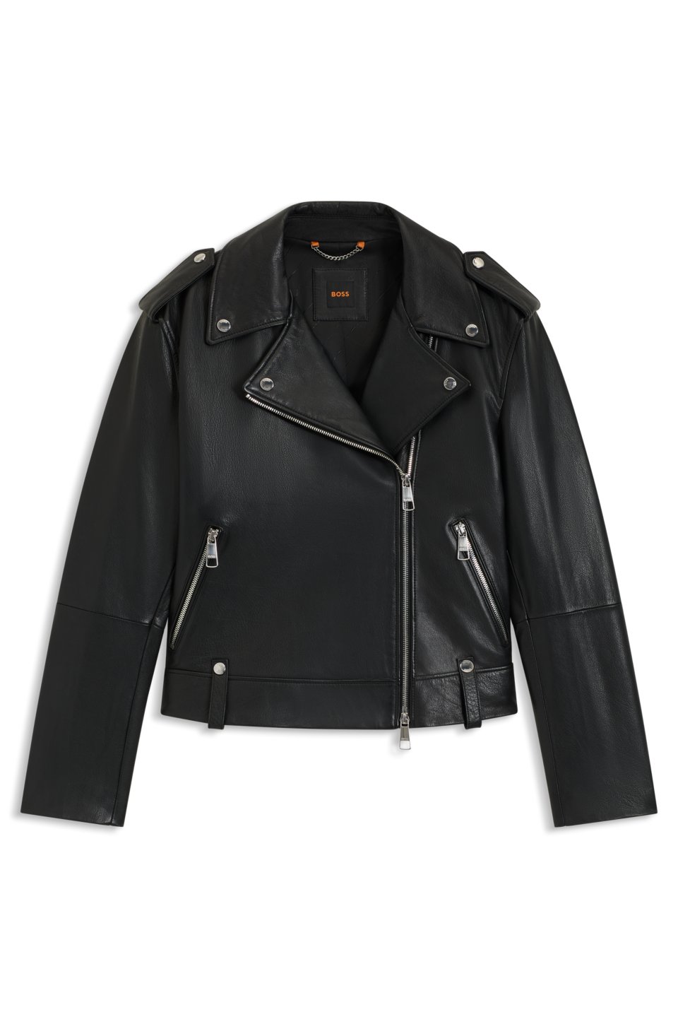 Grained-leather biker jacket with zips and studs