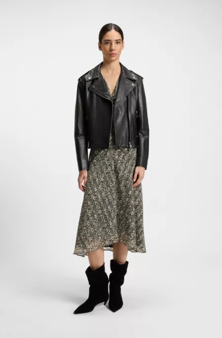 Grained-leather jacket with silver-tone trims