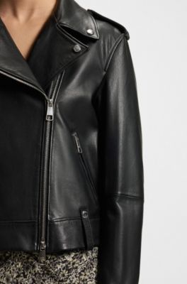 Blouson de motard en cuir grain&eacute; avec fermetures &eacute;clair et clous, Noir