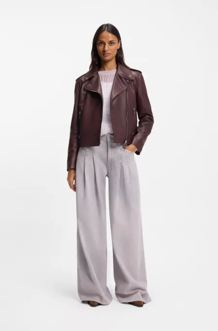 Grained-leather biker jacket with zips and studs