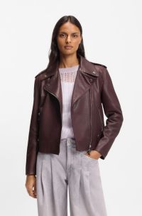 Grained-leather biker jacket with zips and studs, Dark Brown
