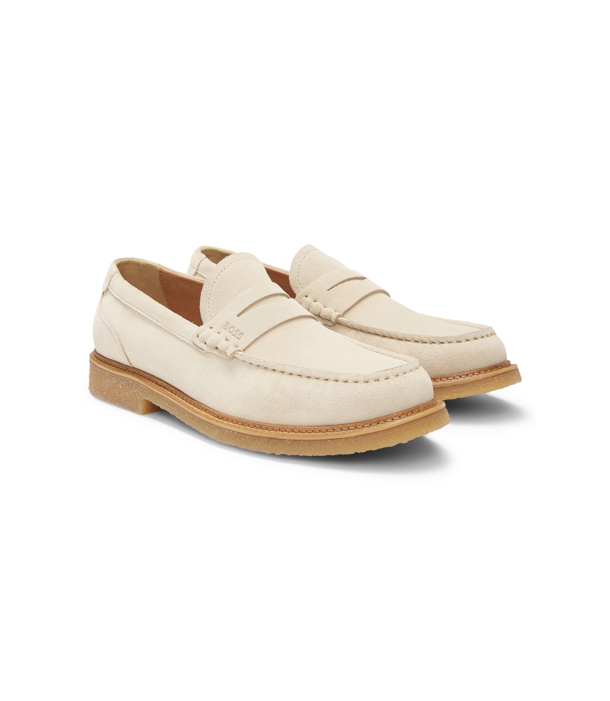 White calf hair Hugo Boss Loafers BOSS Suede Loafers With Deed Logo in White for Men | Lyst UK main image 4