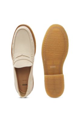 Suede moccasins with crepe outsole, White
