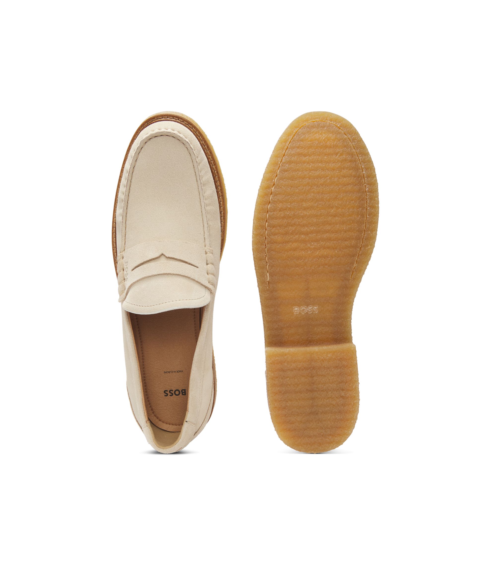 White calf hair Hugo Boss Loafers BOSS Suede Loafers With Deed Logo in White for Men | Lyst UK main image 3