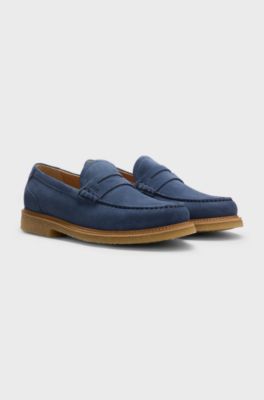 Mocassins en cuir su&eacute;d&eacute; avec semelle ext&eacute;rieure en cr&ecirc;pe, Bleu fonc&eacute;