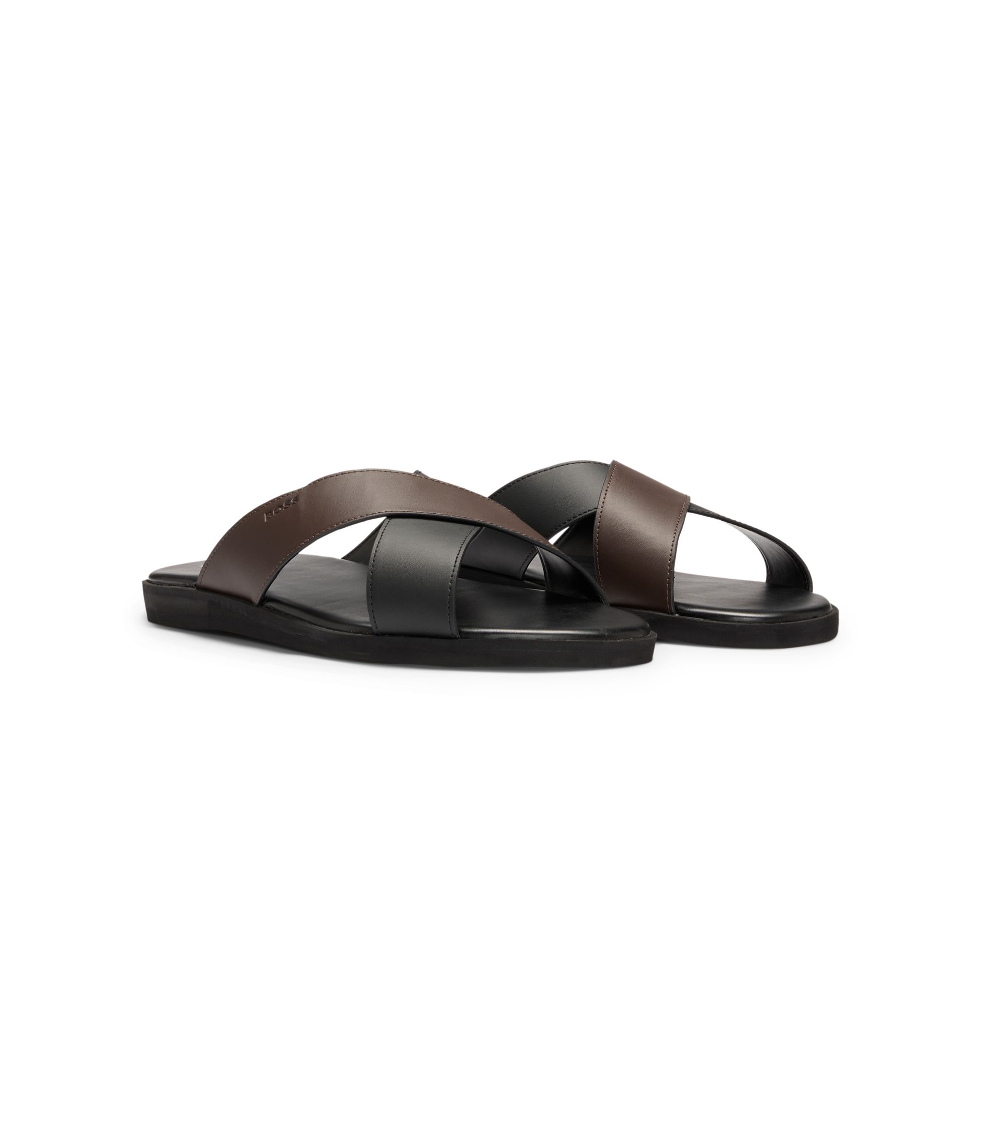 BOSS Mens Brown Cross Straps Darrel Open Toe Slip On Leather Sandals Shoes 46 BOSS Mens Brown Cross Straps Darrel Open Toe Slip On Leather  main image 2