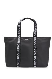 Borsa tote in twill con manici con logo, Nero