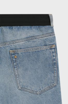 Oversized-fit jeans in blue denim with jersey waistband, Blue
