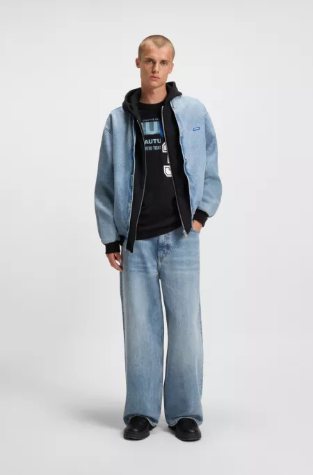 Oversized-fit jeans in blue denim with jersey waistband