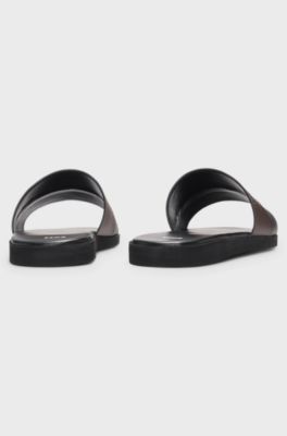 Faux-leather slides with two-tone strap, Black