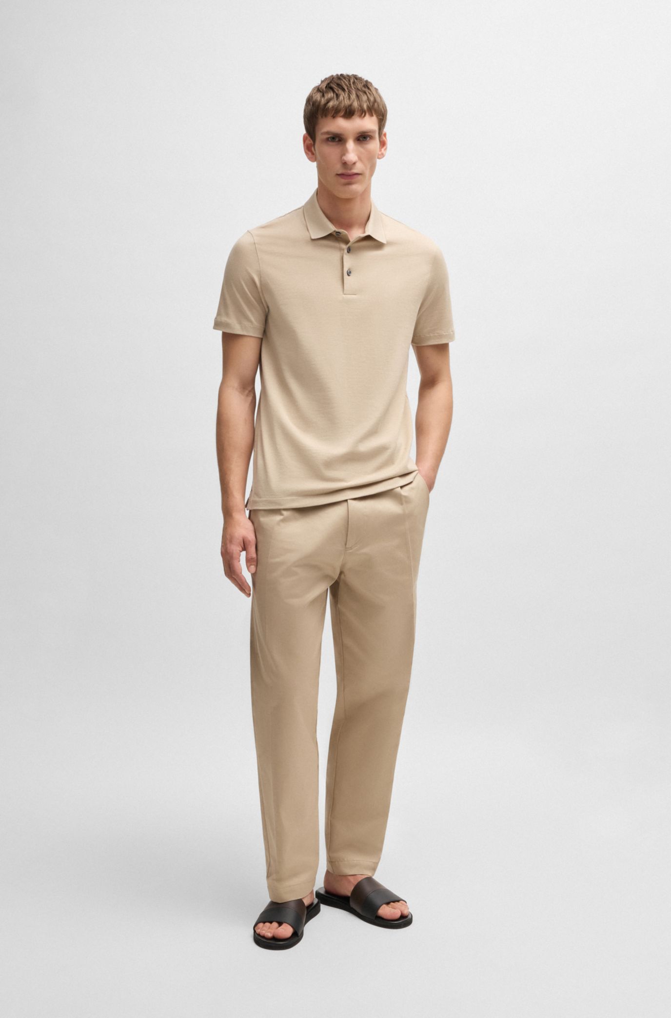【HUGO BOSS】ツートンカラーストラップ フェイクレザースライド BOSS - フェイクレザー スライドサンダル ツートンストラップ
