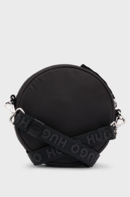 Circular crossbody bag with Happy HUGO logo, Black