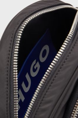 Circular crossbody bag with Happy HUGO logo, Black