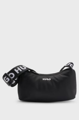 Twill hobo bag with logo strap, Black