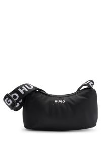 Hobo Bag aus Twill mit Logo-Riemen, Schwarz