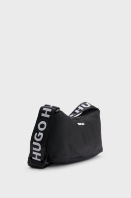 Twill hobo bag with logo strap, Black
