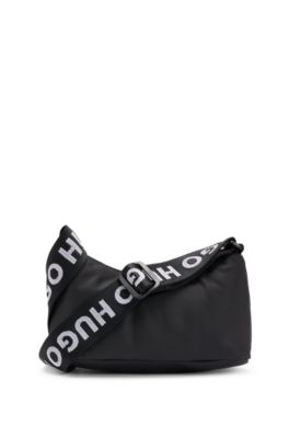Twill hobo bag with logo strap, Black