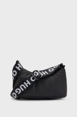 Twill hobo bag with logo strap, Black