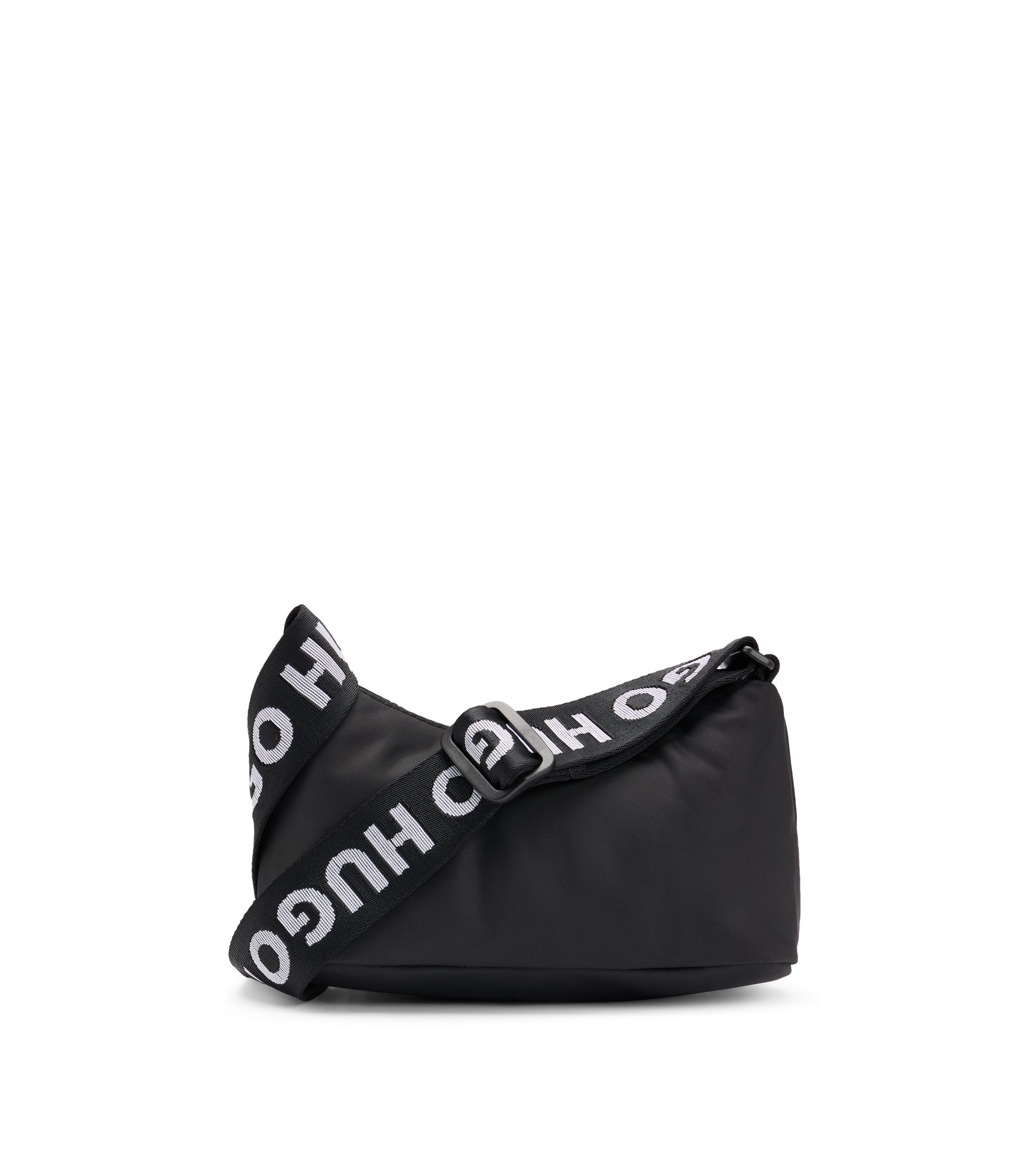 HUGO - Twill hobo bag with logo strap - Black