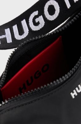 Twill hobo bag with logo strap, Black