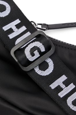 Twill hobo bag with logo strap, Black
