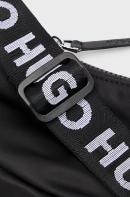 Twill hobo bag with logo strap, Black