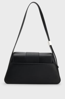 Faux-leather shoulder bag with logo hardware, Black