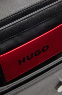 Faux-leather shoulder bag with logo hardware, Black