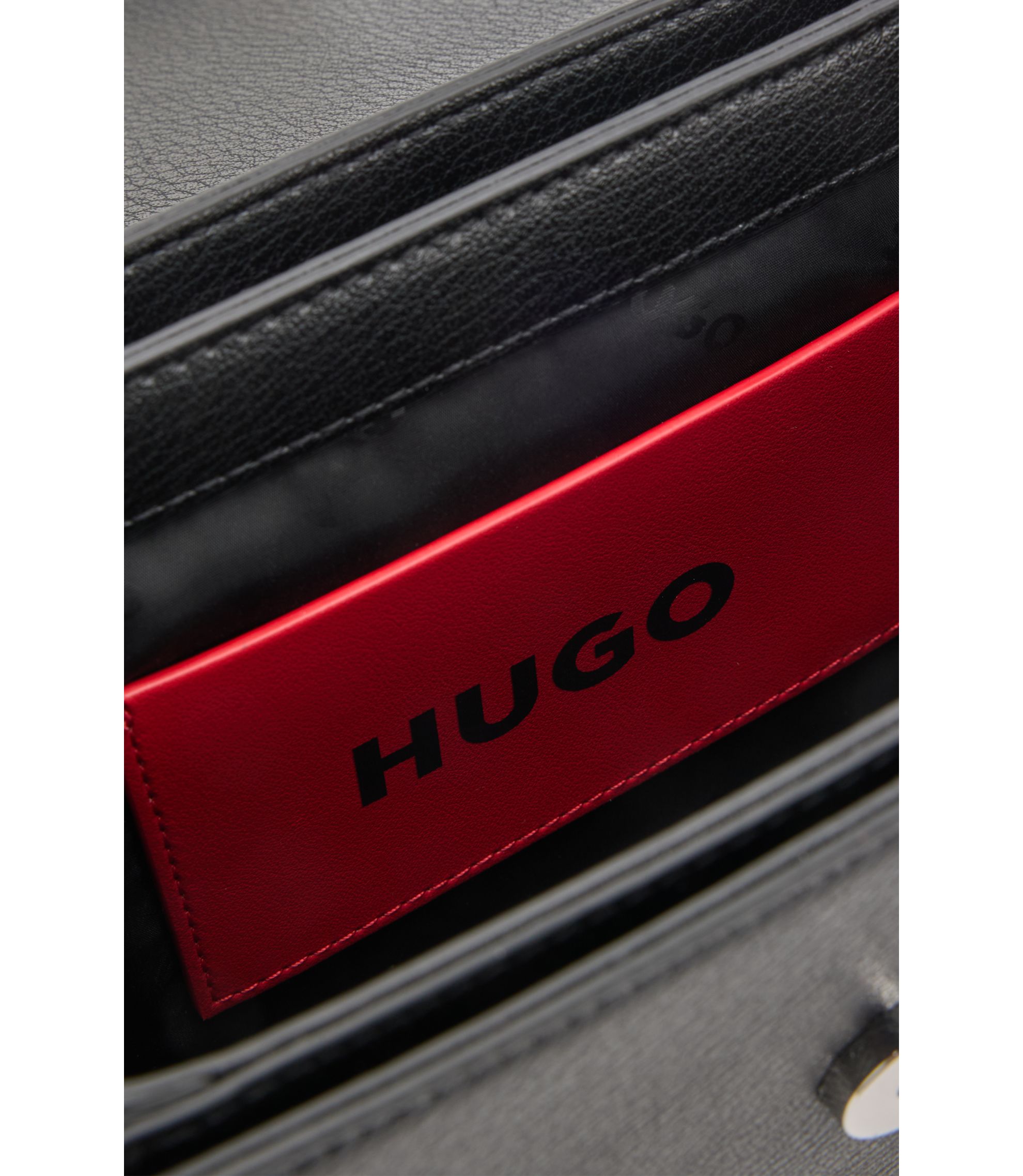 HUGO - Faux-leather shoulder bag with logo hardware - Black